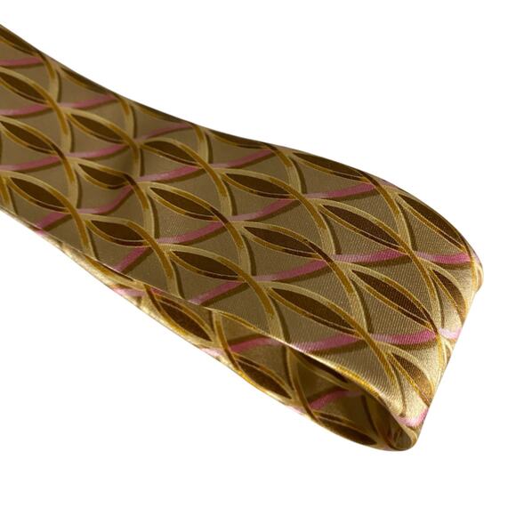 LANVIN "Paris" Gold & Pink Geometric Print 100% Silk, Made in France - Picture 4 of 14